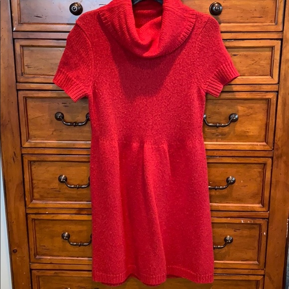 red cowl neck sweater dress